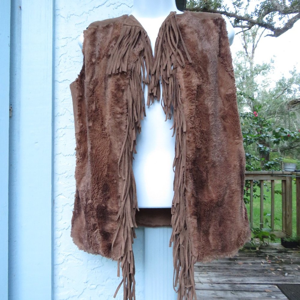 Reba McEntire Fringe Vest Faux suede and fur Small Womans